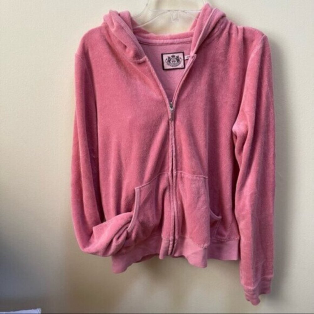 Juicy Couture Vintage Y2K Hoodie Jacket Barbie French Terry Pocket Logo Velour M - Picture 3 of 16